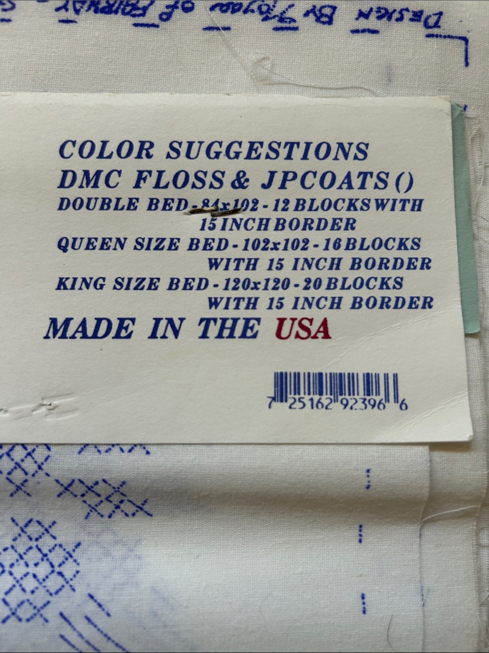 Quilting Tyme Embroidery Panel - Blue Floral Cross Stitch on Cream - Picture 4 of 5